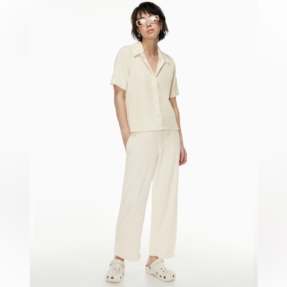 Aritzia Wilfred Free Sunny Short Sleeve Terry Button Up Shirt Top - Small - Picture 3 of 12